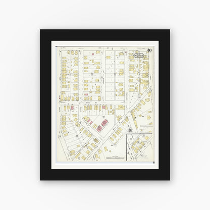 Old map wall art mockup — black gallery frame with white mat — Sanborn Fire Insurance Map from Wellsville, Columbiana County, Ohio (1915), Sheet #0010