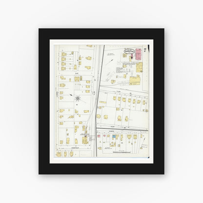 Old map wall art mockup — black gallery frame with white mat — Sanborn Fire Insurance Map from Moorestown, Burlington County, New Jersey (1905), Sheet #0007
