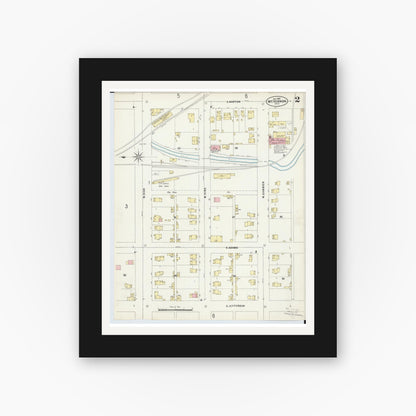 Old map wall art mockup — black gallery frame with white mat — Sanborn Fire Insurance Map from Mount Vernon, Knox County, Ohio (1897), Sheet #0002
