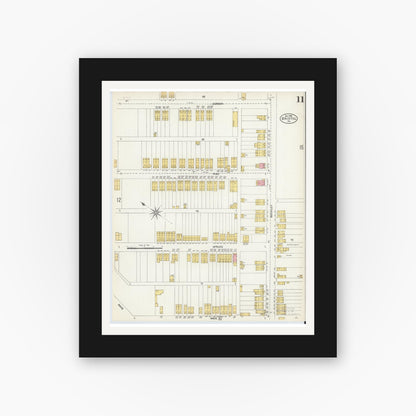 Old map wall art mockup — black gallery frame with white mat — Sanborn Fire Insurance Map from Bristol, Bucks County, Pennsylvania (1903), Sheet #0011
