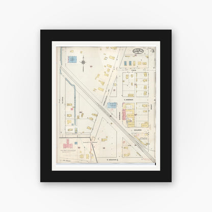 Old map wall art mockup — black gallery frame with white mat — Sanborn Fire Insurance Map from Crown Point, Lake County, Indiana (1948), Sheet #0003