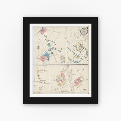 Old map wall art mockup — black gallery frame with white mat — Sanborn Fire Insurance Map from Bridgewater, Plymouth County, Massachusetts (1885) - Complete Map Set