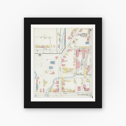 Old map wall art mockup — black gallery frame with white mat — Sanborn Fire Insurance Map from Chambersburg, Franklin County, Pennsylvania (1894), Sheet #0004