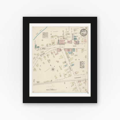 Old map wall art mockup — black gallery frame with white mat — Sanborn Fire Insurance Map from Phelps, Ontario County, New York (1884) - Complete Map Set