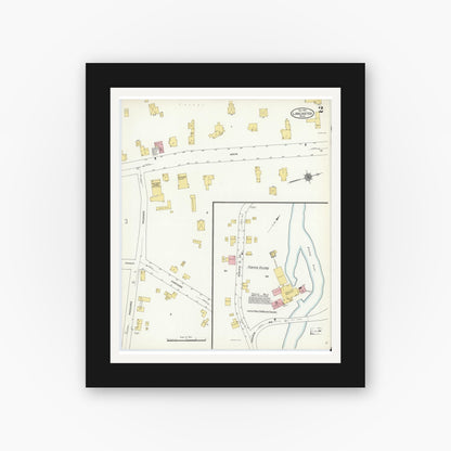 Old map wall art mockup — black gallery frame with white mat — Sanborn Fire Insurance Map from Lancaster, Worcester County, Massachusetts (1910), Sheet #0002