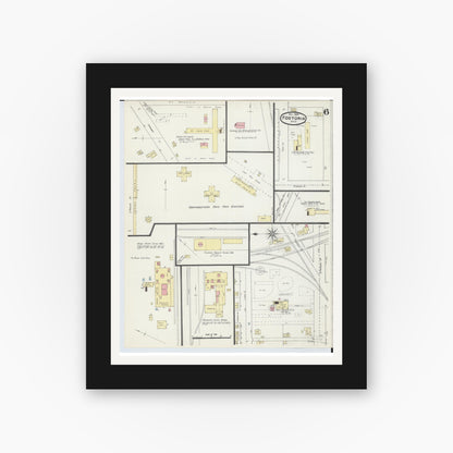 Old map wall art mockup — black gallery frame with white mat — Sanborn Fire Insurance Map from Fostoria, Seneca, Hancock, And Wood Counties, Ohio (1891), Sheet #0006
