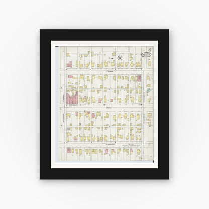 Old map wall art mockup — black gallery frame with white mat — Sanborn Fire Insurance Map from Marion, Marion County, Ohio (1895), Sheet #0004