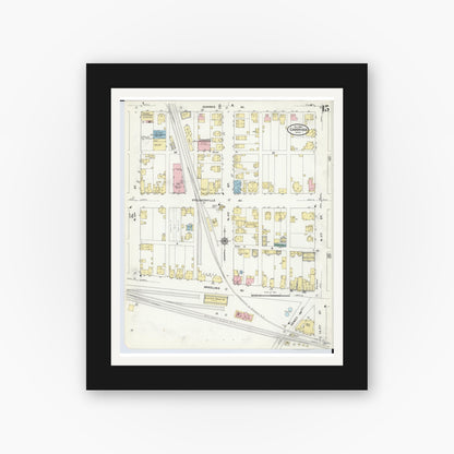 Old map wall art mockup — black gallery frame with white mat — Sanborn Fire Insurance Map from Cambridge, Guernsey County, Ohio (1909), Sheet #0015