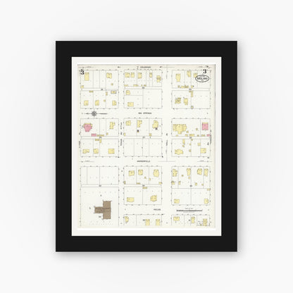 Old map wall art mockup — black gallery frame with white mat — Sanborn Fire Insurance Map from Midland, Midland County, Texas (1925), Sheet #0003