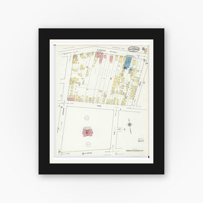Old map wall art mockup — black gallery frame with white mat — Sanborn Fire Insurance Map from Sault Sainte Marie, Chippewa County, Michigan (1915), Sheet #0008