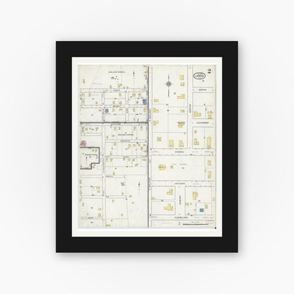 Old map wall art mockup — black gallery frame with white mat — Sanborn Fire Insurance Map from Largo, Pinellas County, Florida (1917), Sheet #0002