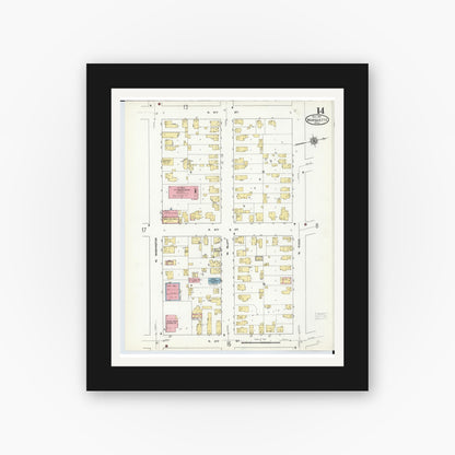 Old map wall art mockup — black gallery frame with white mat — Sanborn Fire Insurance Map from Marquette, Marquette County, Michigan (1911), Sheet #0014