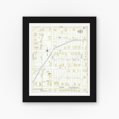 Old map wall art mockup — black gallery frame with white mat — Sanborn Fire Insurance Map from Redkey, Jay County, Indiana (1909), Sheet #0004