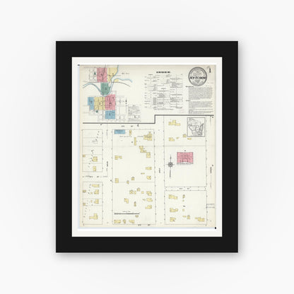 Old map wall art mockup — black gallery frame with white mat — Sanborn Fire Insurance Map from New Richmond, St. Croix County, Wisconsin (1912) - Complete Map Set