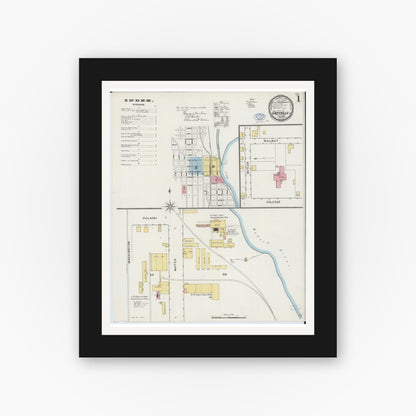 Old map wall art mockup — black gallery frame with white mat — Sanborn Fire Insurance Map from Grayville, White And Edwards Counties, Illinois (1894) - Complete Map Set