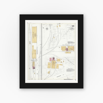 Old map wall art mockup — black gallery frame with white mat — Sanborn Fire Insurance Map from Cairo, Alexander County, Illinois (1907), Sheet #0033