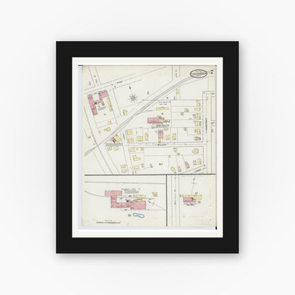 Old map wall art mockup — black gallery frame with white mat — Sanborn Fire Insurance Map from Ashtabula, Ashtabula County, Ohio (1893), Sheet #0007