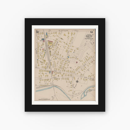 Old map wall art mockup — black gallery frame with white mat — Sanborn Fire Insurance Map from Penn Yan, Yates County, New York (1922), Sheet #0014