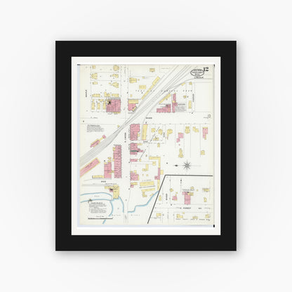 Old map wall art mockup — black gallery frame with white mat — Sanborn Fire Insurance Map from Ypsilanti, Washtenaw County, Michigan (1909), Sheet #0012