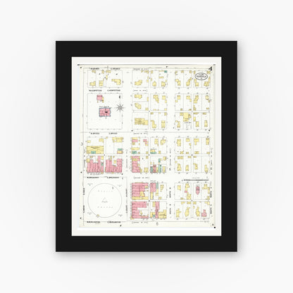 Old map wall art mockup — black gallery frame with white mat — Sanborn Fire Insurance Map from Fairfield, Jefferson County, Iowa (1899), Sheet #0004