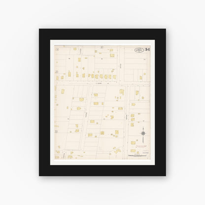 Old map wall art mockup — black gallery frame with white mat — Sanborn Fire Insurance Map from Glendale, Los Angeles County, California (1919), Sheet #0034