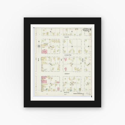 Old map wall art mockup — black gallery frame with white mat — Sanborn Fire Insurance Map from Celina, Mercer County, Ohio (1890), Sheet #0003