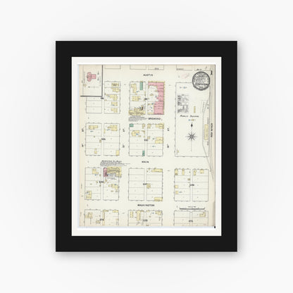 Old map wall art mockup — black gallery frame with white mat — Sanborn Fire Insurance Map from Hempstead, Waller County, Texas (1891) - Complete Map Set