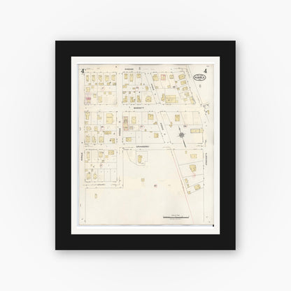 Old map wall art mockup — black gallery frame with white mat — Sanborn Fire Insurance Map from Humble, Harris County, Texas (1940), Sheet #0004