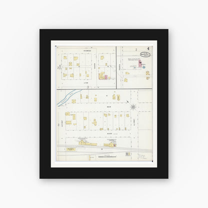 Old map wall art mockup — black gallery frame with white mat — Sanborn Fire Insurance Map from Marshall, Lyon County, Minnesota (1896), Sheet #0004