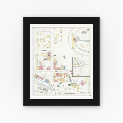 Old map wall art mockup — black gallery frame with white mat — Sanborn Fire Insurance Map from Berea, Cuyahoga County, Ohio (1901), Sheet #0002