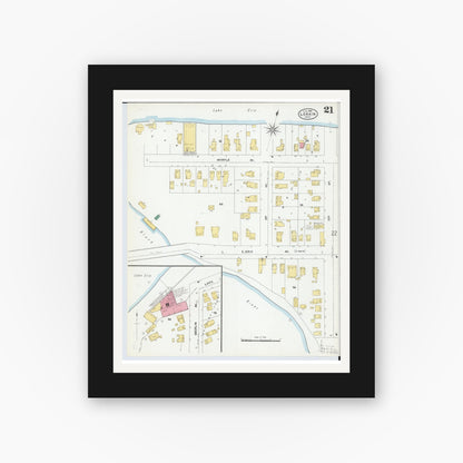 Old map wall art mockup — black gallery frame with white mat — Sanborn Fire Insurance Map from Lorain, Lorain County, Ohio (1905), Sheet #0021