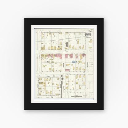 Old map wall art mockup — black gallery frame with white mat — Sanborn Fire Insurance Map from Grand Haven, Ottawa County, Michigan (1920), Sheet #0024