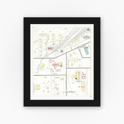 Old map wall art mockup — black gallery frame with white mat — Sanborn Fire Insurance Map from Fort Dodge, Webster County, Iowa (1907), Sheet #0015