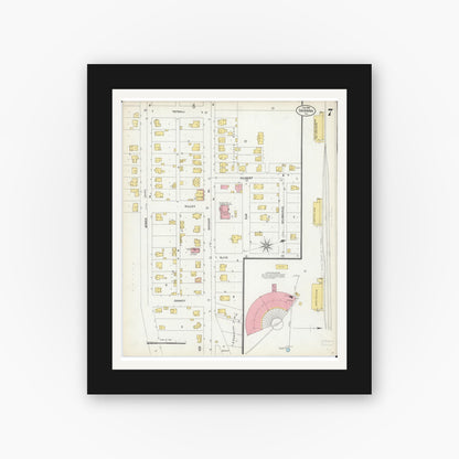 Old map wall art mockup — black gallery frame with white mat — Sanborn Fire Insurance Map from Savanna, Carroll County, Illinois (1903), Sheet #0007