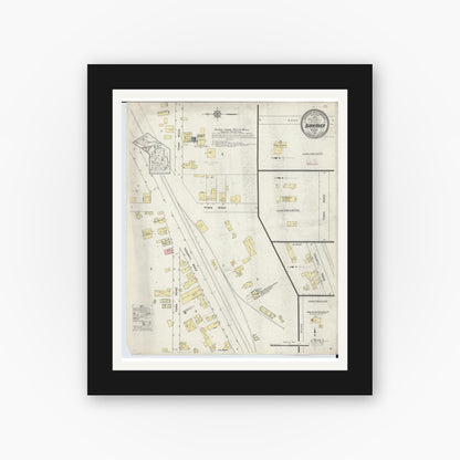 Old map wall art mockup — black gallery frame with white mat — Sanborn Fire Insurance Map from Bark River, Delta County, Michigan (1913), Sheet #0001