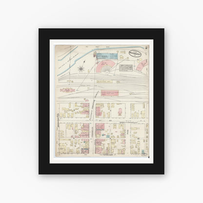 Old map wall art mockup — black gallery frame with white mat — Sanborn Fire Insurance Map from Michigan City, La Porte  County, Indiana (1884), Sheet #0002