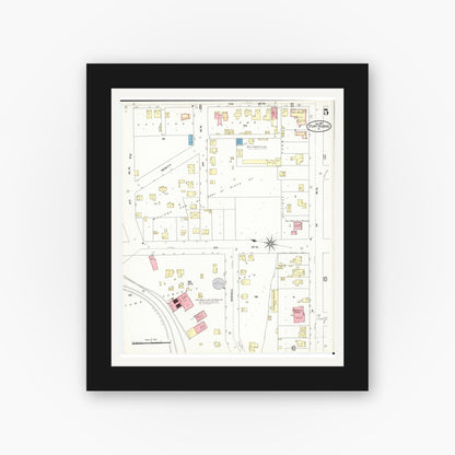 Old map wall art mockup — black gallery frame with white mat — Sanborn Fire Insurance Map from Fort Dodge, Webster County, Iowa (1907), Sheet #0005