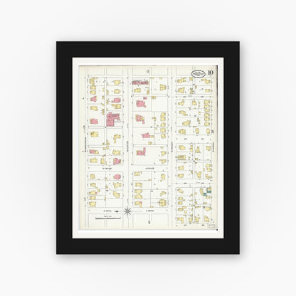 Old map wall art mockup — black gallery frame with white mat — Sanborn Fire Insurance Map from Frankfort, Clinton County, Indiana (1906), Sheet #0010