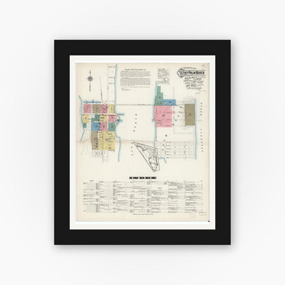 Old map wall art mockup — black gallery frame with white mat — Sanborn Fire Insurance Map from West Palm Beach, Dade County, Florida (1915) - Complete Map Set