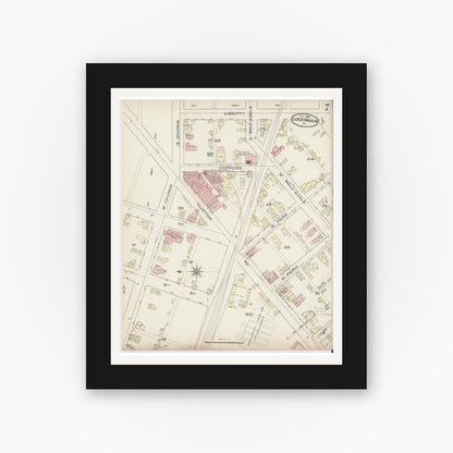 Old map wall art mockup — black gallery frame with white mat — Sanborn Fire Insurance Map from Lock Haven, Clinton County, Pennsylvania (1885), Sheet #0007