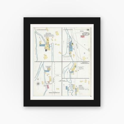 Old map wall art mockup — black gallery frame with white mat — Sanborn Fire Insurance Map from Skaneateles, Onondaga County, New York (1909), Sheet #0014