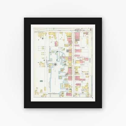 Old map wall art mockup — black gallery frame with white mat — Sanborn Fire Insurance Map from Pensacola, Escambia County, Florida (1903), Sheet #0002