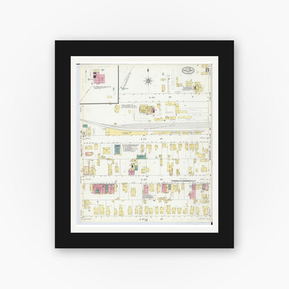 Old map wall art mockup — black gallery frame with white mat — Sanborn Fire Insurance Map from Holland, Ottawa County, Michigan (1908), Sheet #0008