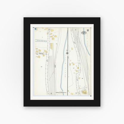 Old map wall art mockup — black gallery frame with white mat — Sanborn Fire Insurance Map from Pomeroy, Meigs County, Ohio (1916), Sheet #0011