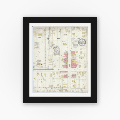 Old map wall art mockup — black gallery frame with white mat — Sanborn Fire Insurance Map from Vermontville, Eaton County, Michigan (1916), Sheet #0001