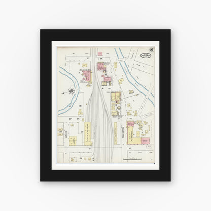 Old map wall art mockup — black gallery frame with white mat — Sanborn Fire Insurance Map from Houston, Harris County, Texas (1890), Sheet #0021