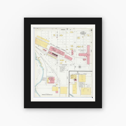 Old map wall art mockup — black gallery frame with white mat — Sanborn Fire Insurance Map from Holland, Ottawa County, Michigan (1902), Sheet #0009