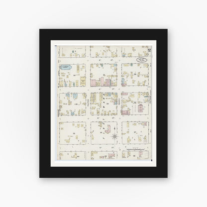 Old map wall art mockup — black gallery frame with white mat — Sanborn Fire Insurance Map from Peru, La Salle County, Illinois (1888), Sheet #0002