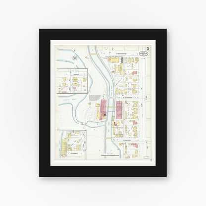 Old map wall art mockup — black gallery frame with white mat — Sanborn Fire Insurance Map from Goshen, Elkhart County, Indiana (1901), Sheet #0005