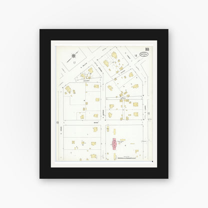 Old map wall art mockup — black gallery frame with white mat — Sanborn Fire Insurance Map from Bryan, Brazos County, Texas (1912), Sheet #0018